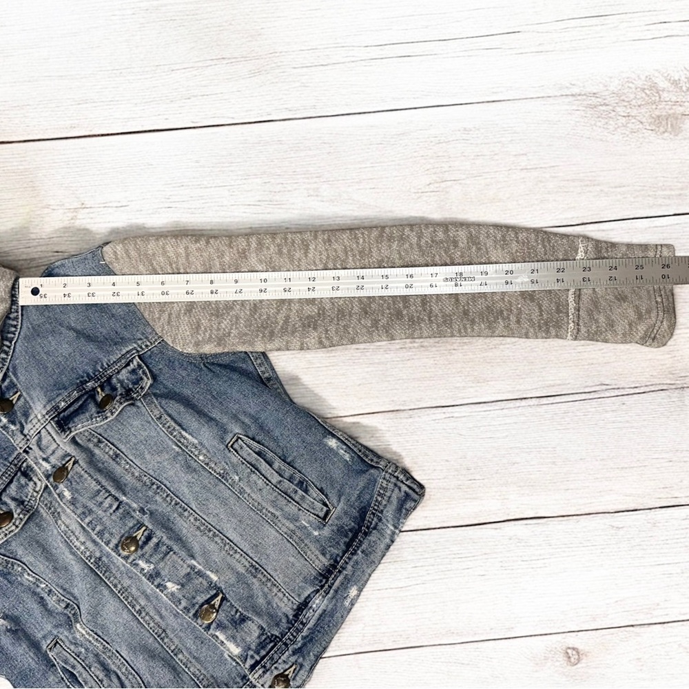Free People Women’s Indie Wash Combo Knit Hooded 100% Cotton Denim Jacket ~ S/P - Picture 10 of 10